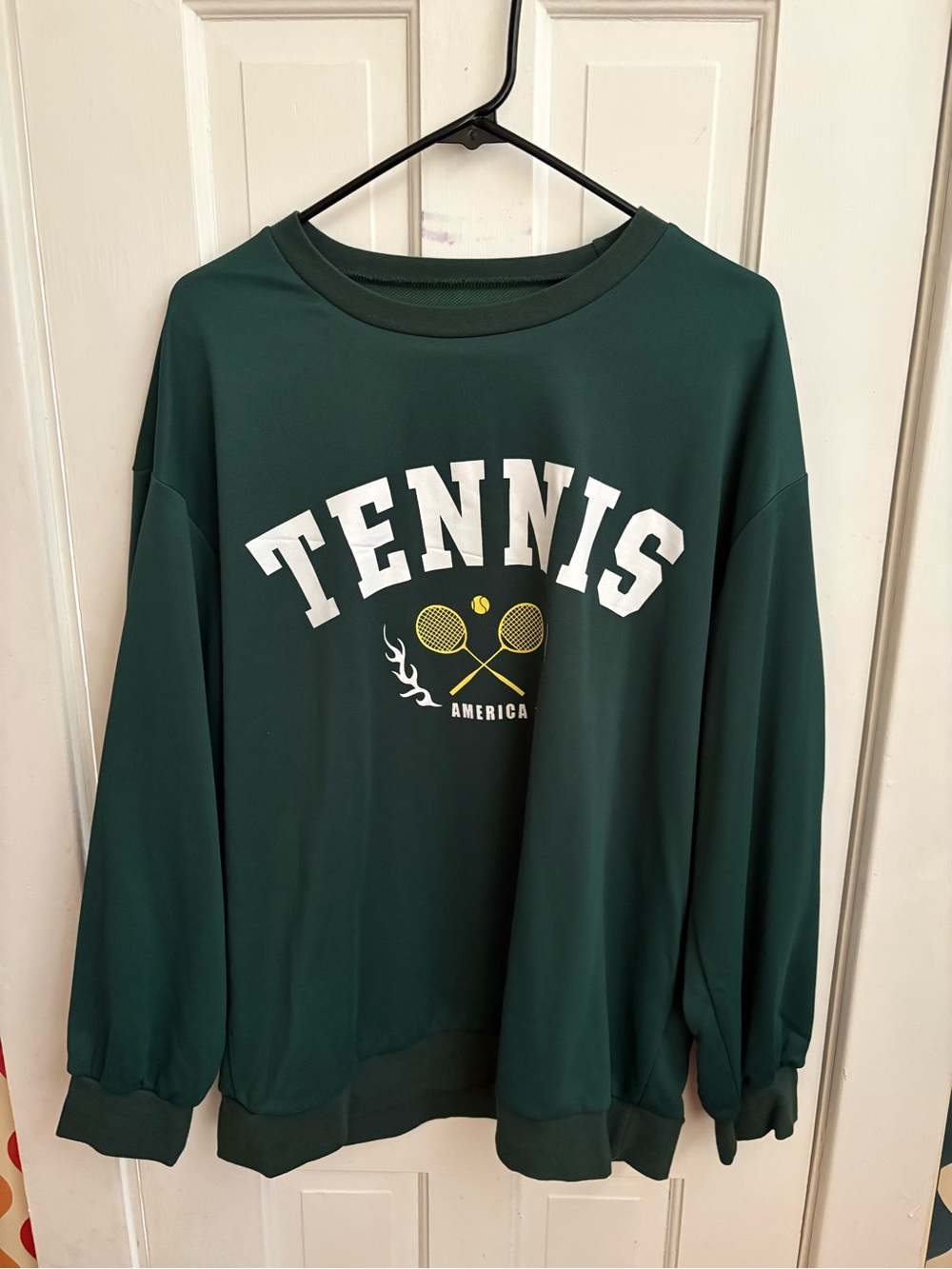 SHEIN Dark Green Tennis Graphic Crewneck Sweatshirt